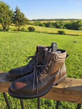 New George Men's Casual Brown Faux Leather Inside Zip Lace Up Boots